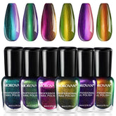 Morovan fingernail nail polish set with six chameleon chrome colors for versatile shimmering looks.