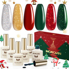 Morovan gel nail polish set Christmas colors front view shows vibrant holiday shades for at home nails