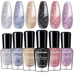 Morovan glitter nail polish set packaging shows a ready-to-gift bundle for six shades.