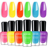 Morovan neon nail polish set color swatches show vibrant rainbow hues with quick-dry gloss.