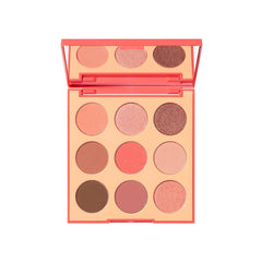 Morphe 9E Pretty In Peach palette closeup showcasing peach tones for versatile eye looks