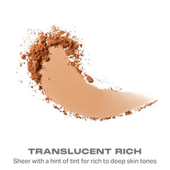 MORPHE Bake & Set powder application brush shot illustrating quick set for long wear and oil control.