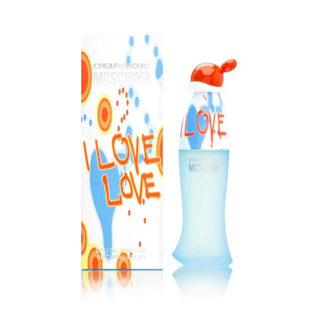 Moschino I Love Love bottle close-up with a bright citrus opening for daytime wear.