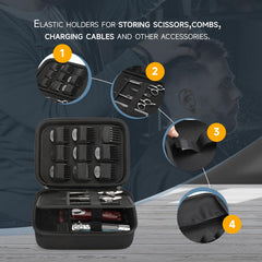 MOSLA hard barber accessories case interior with mesh pocket for cables and blades