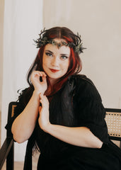 MOSTORY gothic flower circlet highlights elven tiara detail for Renaissance fairs.