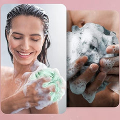 MOSYFEIBI exfoliating mesh shower ball delivers thorough cleansing and pampering lather.