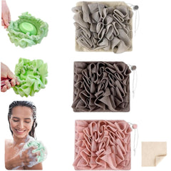 MOSYFEIBI washcloth loofah combo holds bar soap for easy cleansing.