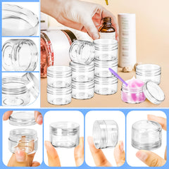MotBach round sample jars with screw lids keep creams clean while dispensing.