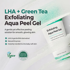 Texture close-up of MOTHER MADE LHA Aqua Peel Gel showing gentle exfoliation beads.