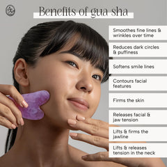 Mount Lai Amethyst Gua Sha on forehead for uplifting massage and clarity.
