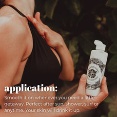 Mountain Ocean Skin Trip coconut body lotion skin-application shot shows quick absorption