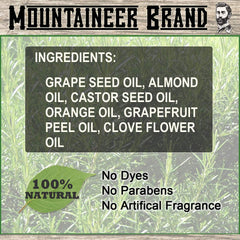 Mountaineer Brand West Virginia made stamp on the beard oil bottle.