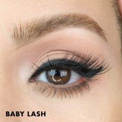 MoxieLash Baby lashes on eye demonstrates natural accent look