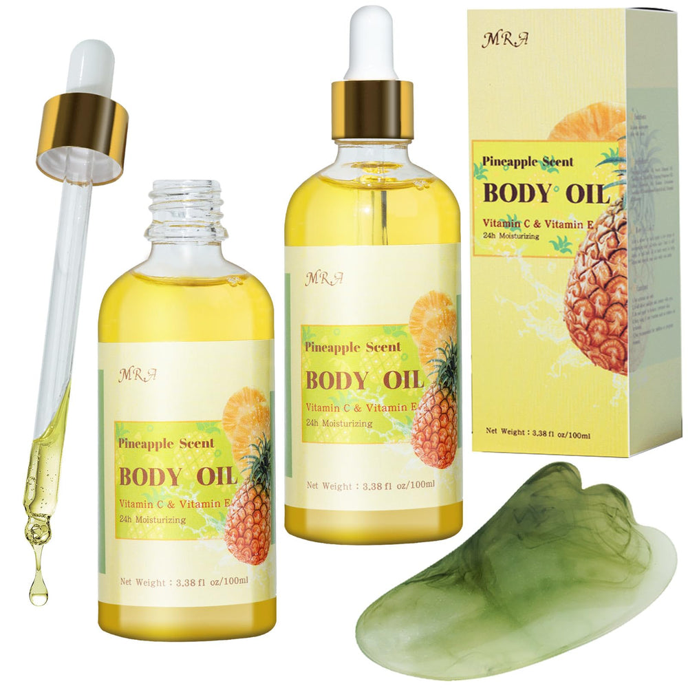 MR.A pineapple juice scented oil bottle shows hydrating, non-greasy finish