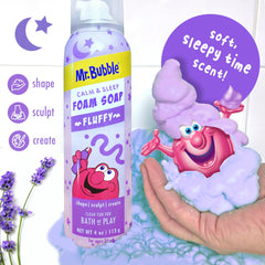 Mr. Bubble Calm & Sleep foam soap pump demonstrates easy spray for kids.