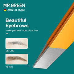 MR.GREEN eyebrows tweezers orange-handled in action for precise brow shaping and easy grip.