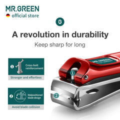 MR.GREEN stainless steel nail cutter with nickel plating for rust resistance.