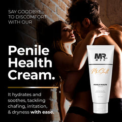 Mr. Men Premium Penile Cream ingredients closeup featuring coconut oil, aloe, shea for nourishing skin.