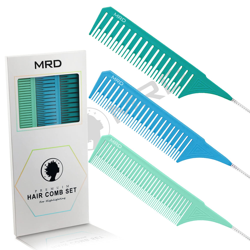 MRD highlighting comb set blue-green front view for precise parting and quick styling