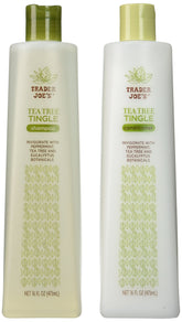 Mroobest Trader Joe's Tea Tree Tingle shampoo bottle — invigorating scalp cleanse with shine.