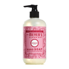 Mrs. MEYER'S Clean Day Peppermint hand soap bottle delivers crisp mint aroma for a quick wake-up.