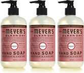 Mrs. Meyer's Clean Day Rosemary hand soap bottle in a 3-pack for easy, frequent use.