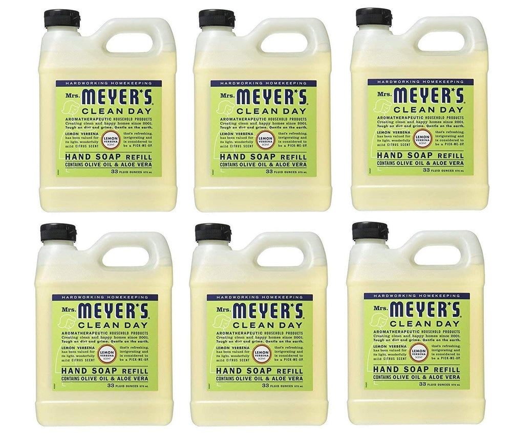 Mrs. Meyer’s lemon verbena refill bottle shows eco-friendly 33-ounce size