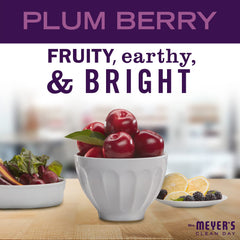 Mrs. Meyer's Plum Berry label closeup highlights cruelty-free, plant-based formula