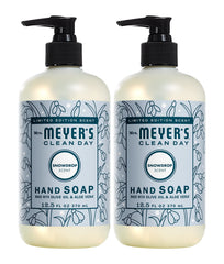 Mrs. Meyer's Snow Drop liquid hand soap bottle front, seasonal freshness for kitchen and bath.