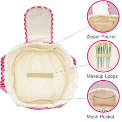 Mrsfox barrel-style makeup bag open interior provides quick access to skincare essentials.