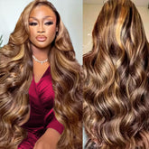 MSCLARA honey blonde ombre wig closeup highlighting natural shine and vibrant color.