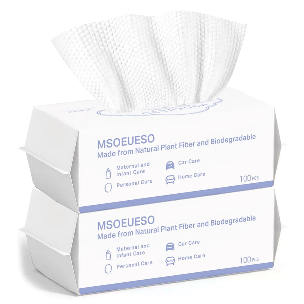 MSOEUESO disposable face towel pack close-up showing thick cotton fibers for gentle cleansing