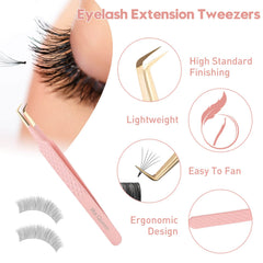 Ms.Queen lash tweezers for isolation and fans enable clean volume extensions.