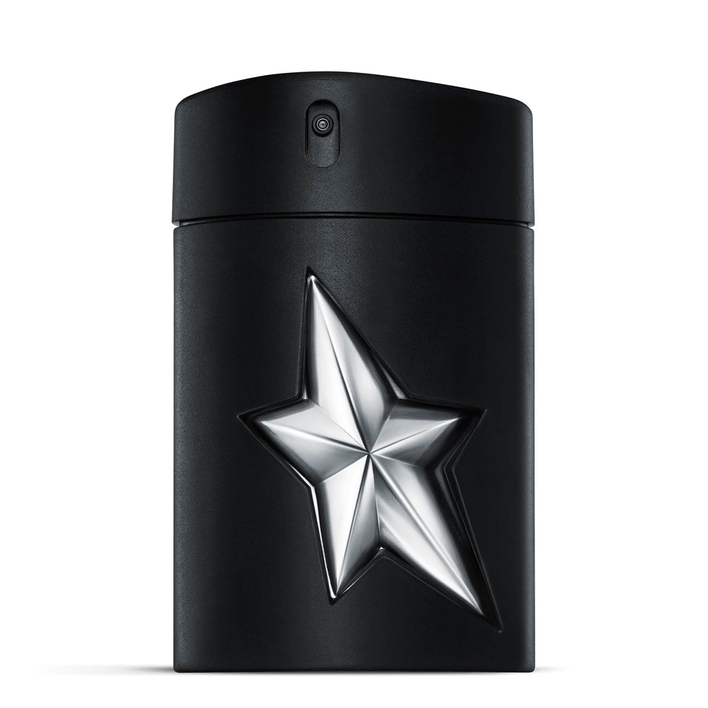 Mugler A*Men Fantasm bottle close-up highlighting patchouli-rich depth for evening presence.