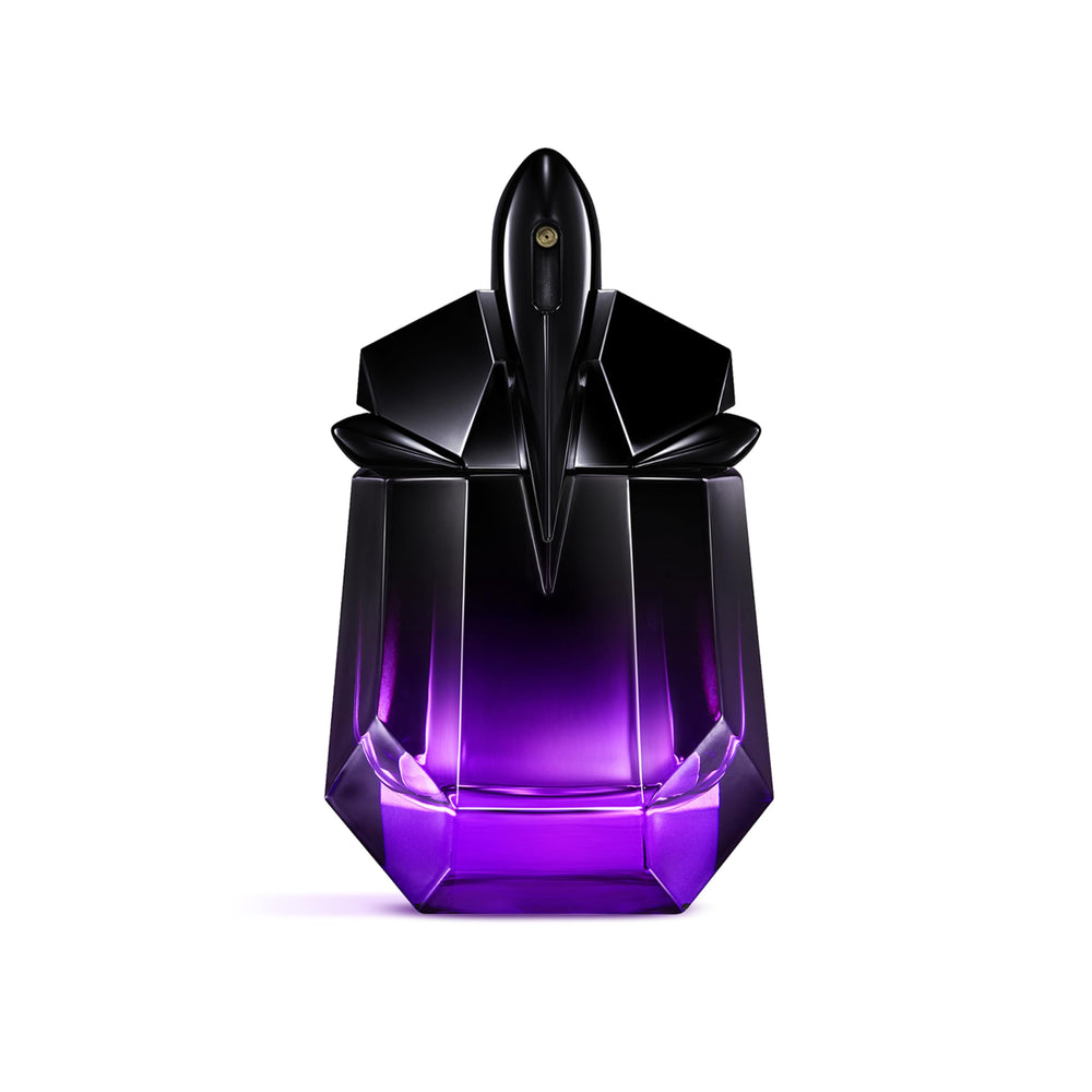 Mugler Alien Extraintense bottle closeup, showcasing the bold silhouette for evening wear