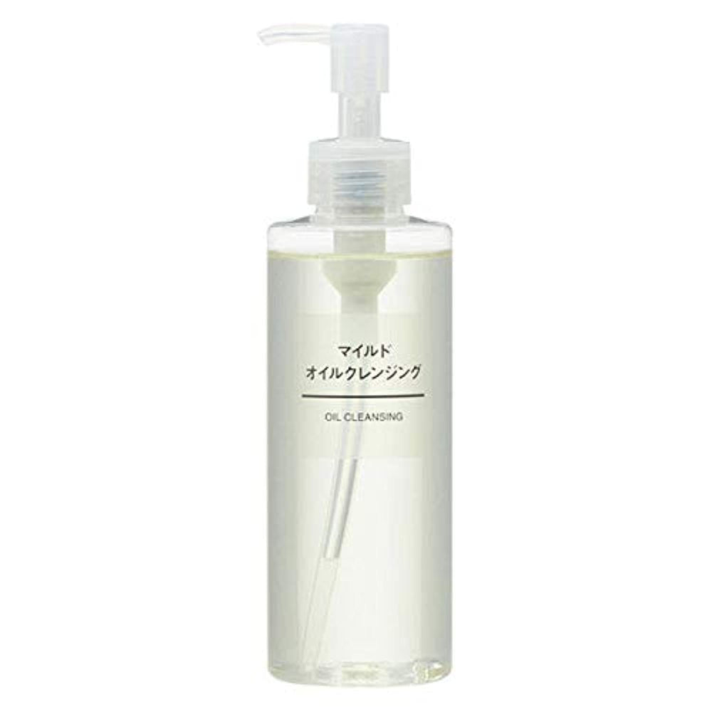 MUJI Mild Oil Cleansing bottle pour enables smooth makeup removal with olive and jojoba oils.