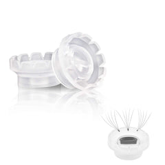 Mulutoo fan cups glue holder closeup showing precise v-shaped bases for fast lash mapping.