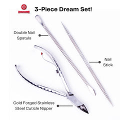 Mundial Nail Care duplex pusher closeup for safe cuticle prep.