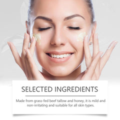 MUOCOBU grass-fed tallow and honey ingredients highlight nourishing skin
