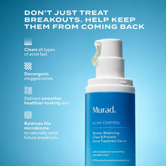Murad Biome-Balancing Acne Serum label closeup highlights actives for clear pores.