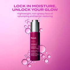 Murad Cellular Hydration Repair Oil Drops skin swatch demonstrates smoothing radiance.