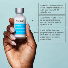 Murad Deep Relief bottle close-up highlights soothing 2% salicylic acid action.