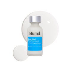 Murad Deep Relief acne-treatment bottle shows 2% salicylic acid for fast breakout relief.