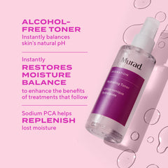 Murad Hydrating Toner bottle-pour demonstrates gentle, alcohol-free application for soothing skin