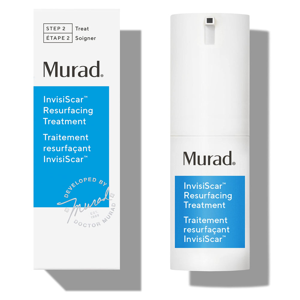 Murad InvisiScar bottle side view, ideal for easy morning and evening use.