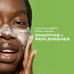 Murad Renewing Cleansing Cream texture close-up highlights creamy formula for sensitive skin.
