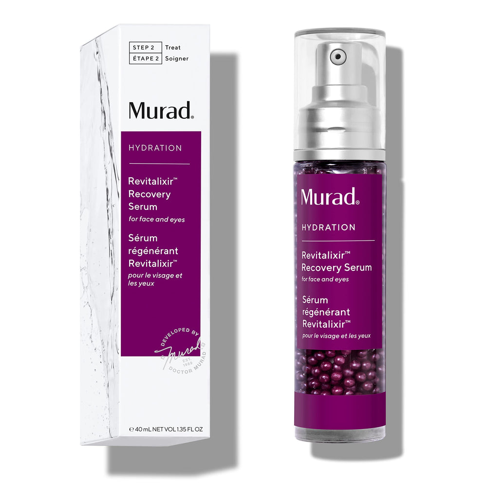 Murad Revitalixir Recovery Serum bottle showing hydration and anti-aging benefits