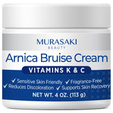 Murasaki Beauty Arnica Bruise Cream bottle for portable bruise relief on sensitive skin.