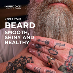 Murdock London beard oil pump-dispense enables easy, controlled application for conditioning.