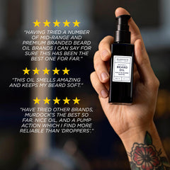 Murdock London beard oil texture close-up highlights absorption and nourishment.